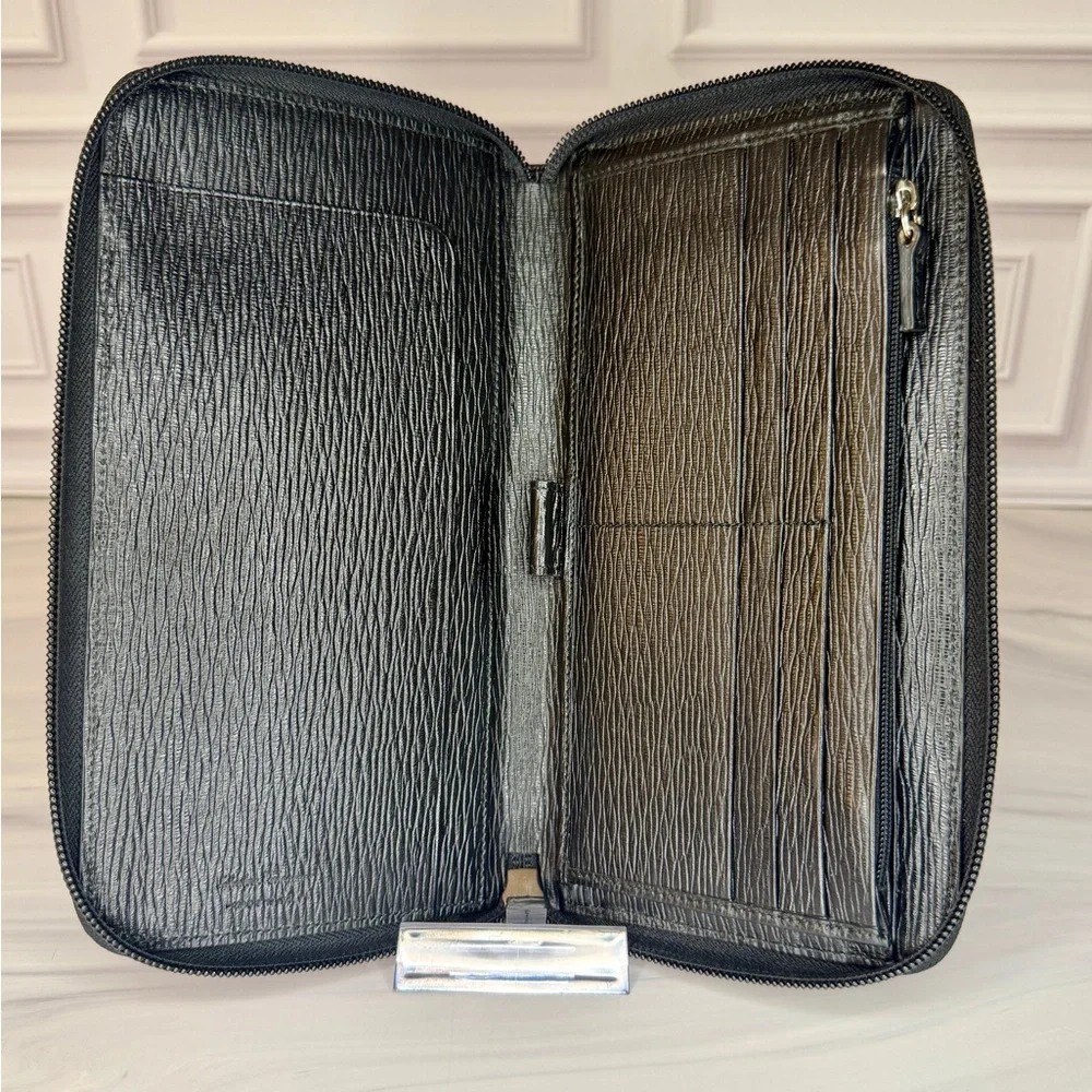 Salvatore Ferragamo Travel Organizer | Black Leather Zip | Passport Holder | New
